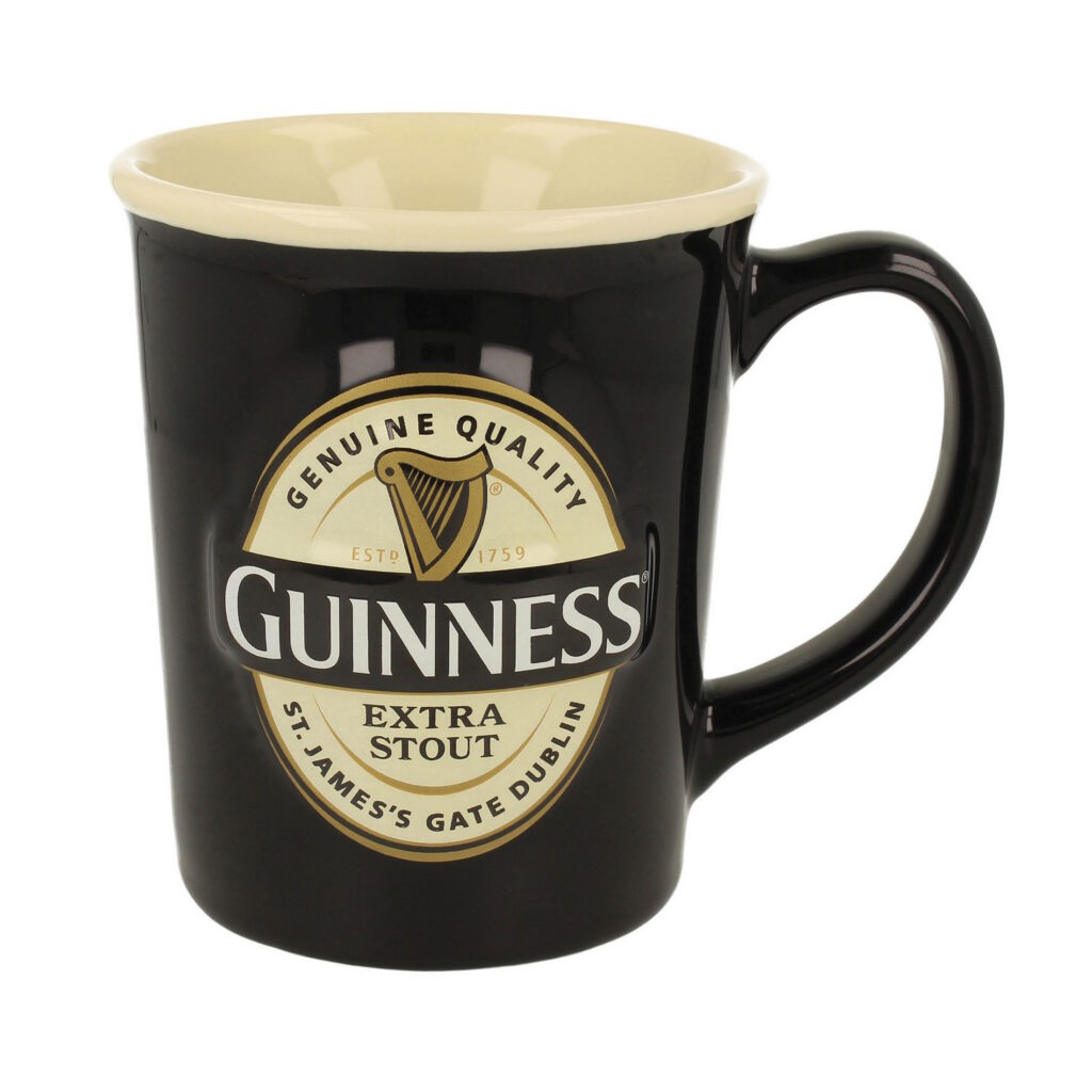 GUINNESS – EXTRA STOUT LABEL GLOSSY EMBOSSED MUG (CASE PACK OF 6) (IN STOCK OCT 9)