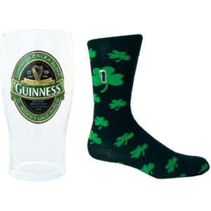 BUY GUINNESS GREEN IRELAND PINT GLASS & SHAMROCK SOCKS SET IN WHOLESALE ONLINE