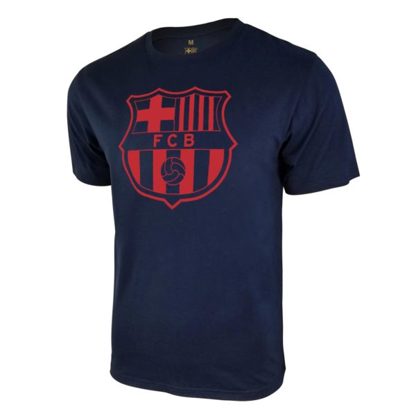 BUY BARCELONA NAVY TEAM CREST POLY COTTON T-SHIRT IN WHOLESALE ONLINE
