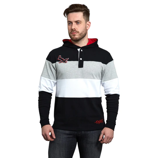 BUY GUINNESS BLACK & RED HOODED RUGBY SHIRT IN WHOLESALE ONLINE