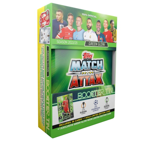BUY 2022-23 TOPPS MATCH ATTAX UEFA CHAMIONS LEAGUE CARDS GREEN MINI TIN IN WHOLESALE ONLINE