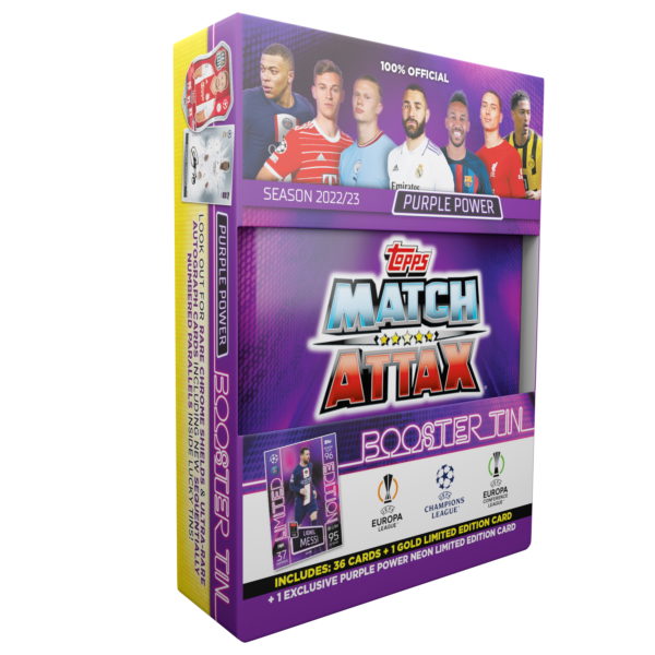BUY 2022-23 TOPPS MATCH ATTAX UEFA CHAMIONS LEAGUE CARDS PURPLE MINI TIN IN WHOLESALE ONLINE