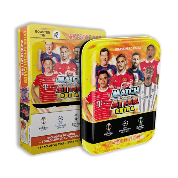 BUY 2022-23 TOPPS MATCH ATTAX EXTRA CHAMPIONS LEAGUE CARDS PRESENT MINI TIN IN WHOLESALE ONLINE