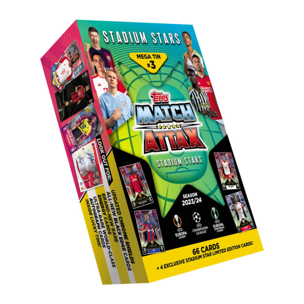 BUY 2023-24 TOPPS MATCH ATTAX UEFA CHAMIONS LEAGUE CARDS GREEN STADIUM STARS MEGA TIN IN WHOLESALE ONLINE