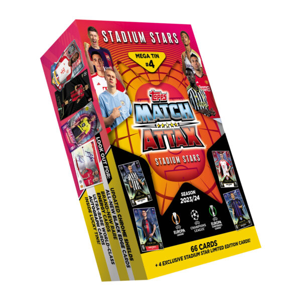 BUY 2023-24 TOPPS MATCH ATTAX UEFA CHAMIONS LEAGUE CARDS ORANGE STADIUM STARS MEGA TIN IN WHOLESALE ONLINE