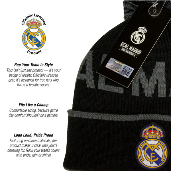 BUY REAL MADRID BLACK POM BEANIE IN WHOLESALE ONLINE