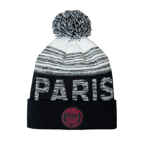 BUY PARIS SAINT GERMAIN BLACK & GREY POM BEANIE IN WHOLESALE ONLINE